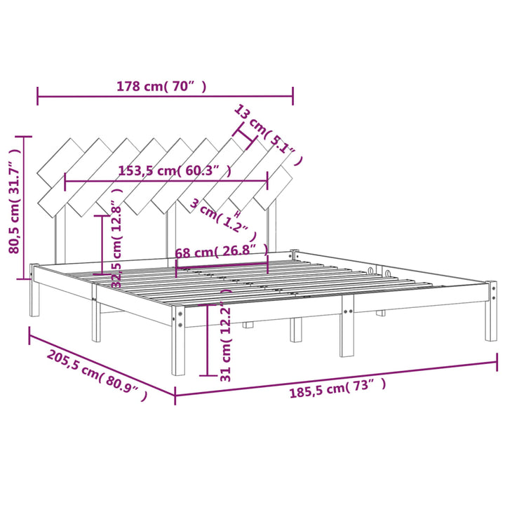 sengeramme 180x200 cm Super King massivt træ hvid