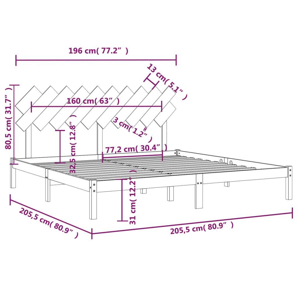 sengeramme 200x200 cm massivt træ hvid