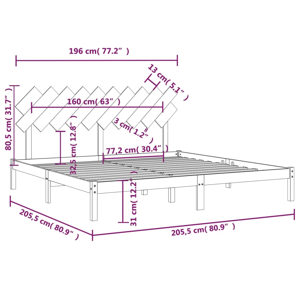 sengeramme 200x200 cm massivt træ sort
