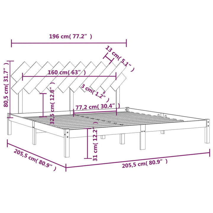 sengeramme 200x200 cm massivt træ sort