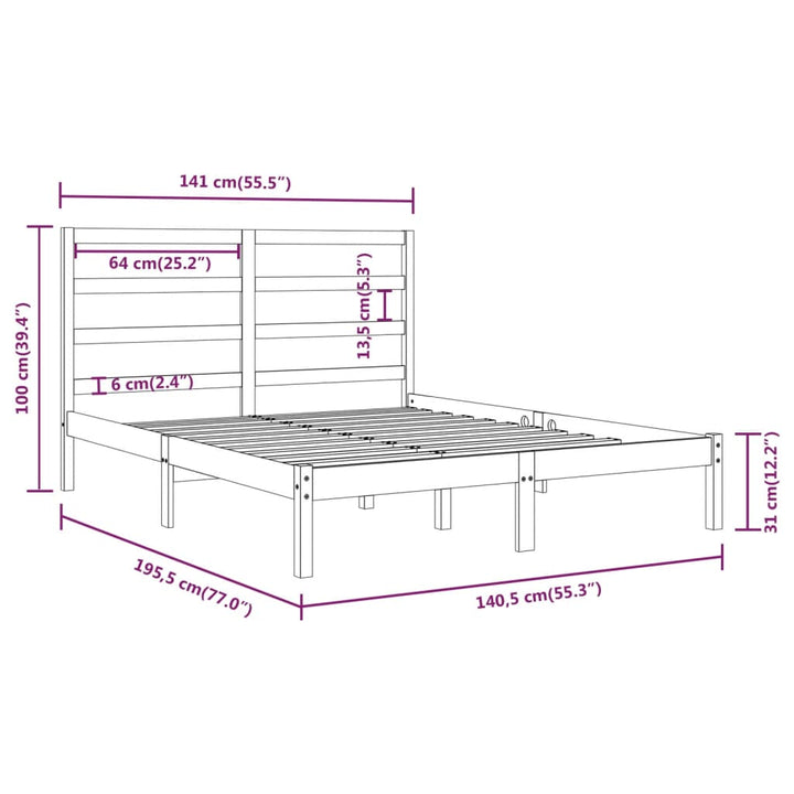 sengeramme 135x190 cm massivt træ