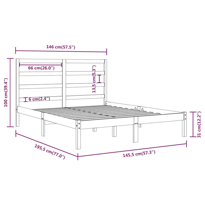 sengeramme 140x190 cm massivt fyrretræ sort