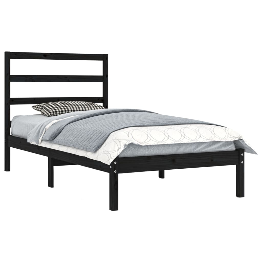 sengeramme 100x200 cm massivt fyrretræ sort