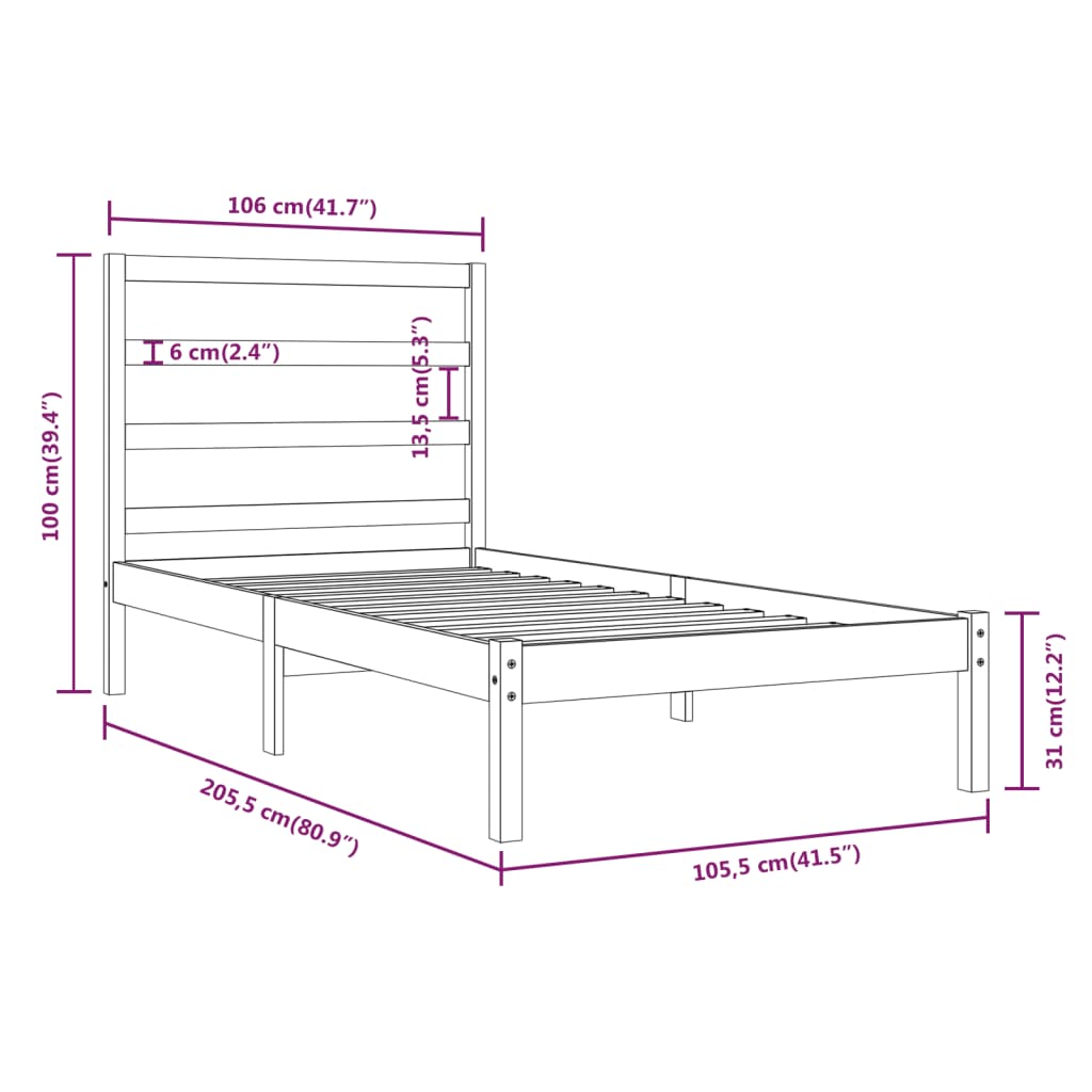 sengeramme 100x200 cm massivt fyrretræ sort