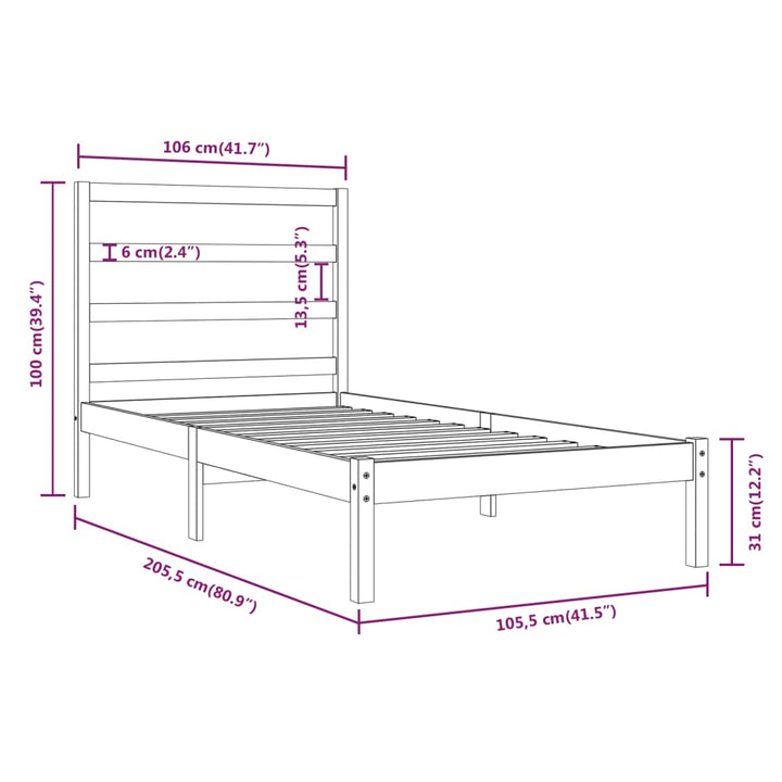 sengeramme 100x200 cm massivt fyrretræ sort