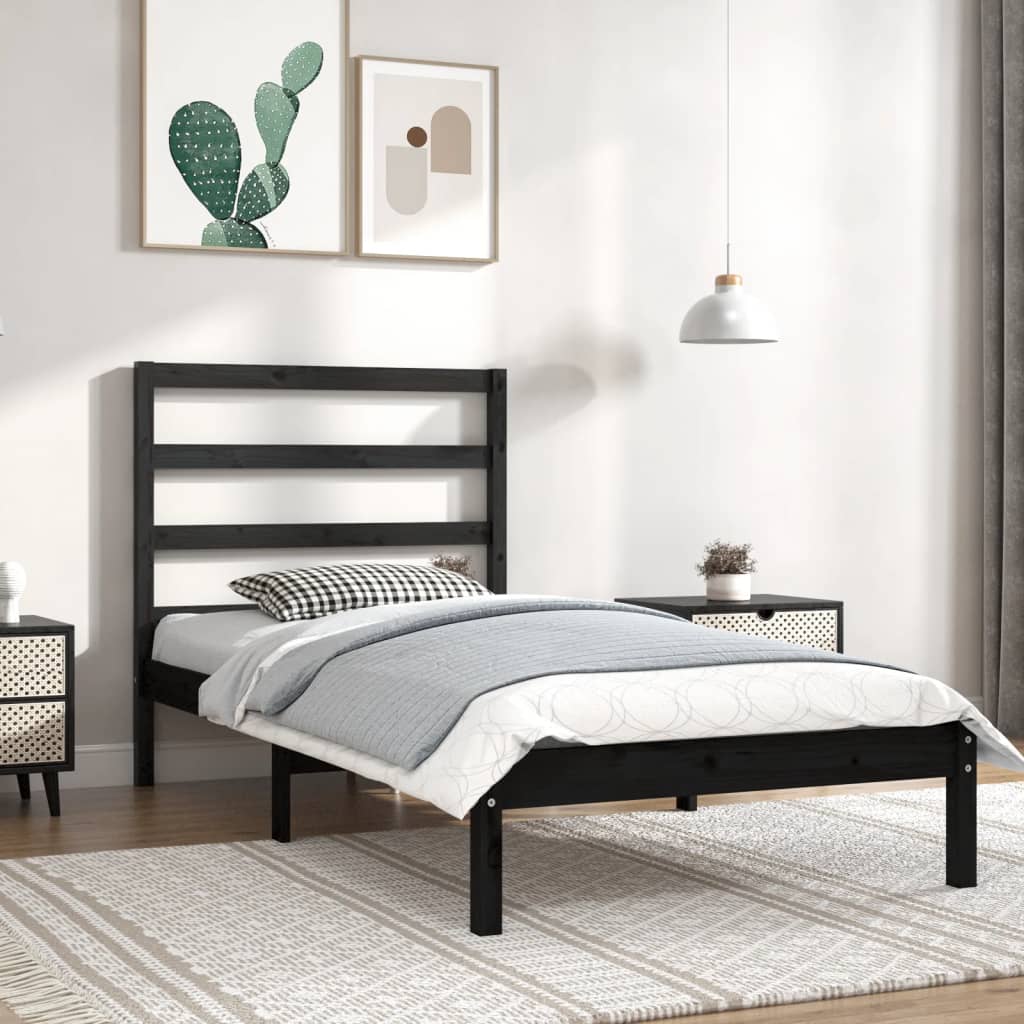 sengeramme 100x200 cm massivt fyrretræ sort