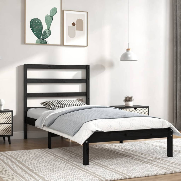 sengeramme 100x200 cm massivt fyrretræ sort