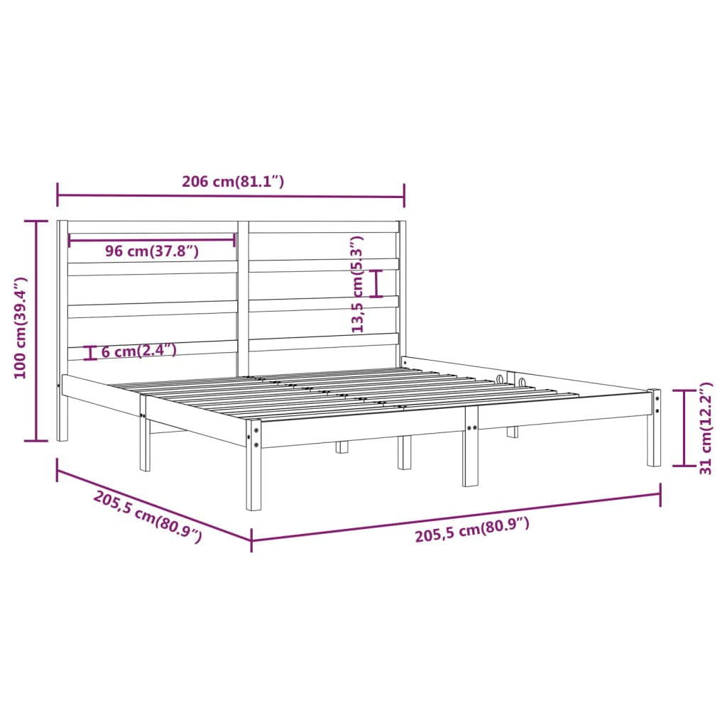 sengeramme 200x200 cm massivt fyrretræ grå