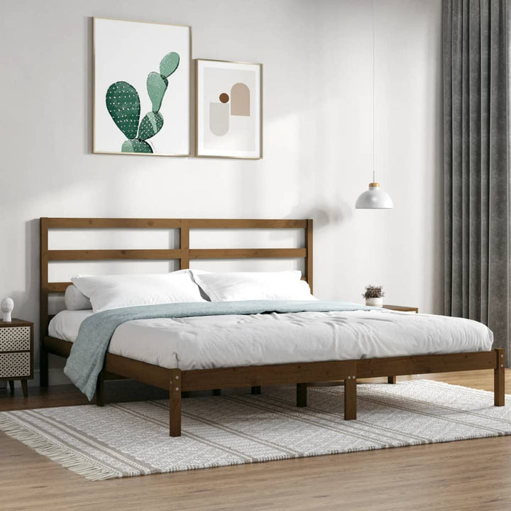 sengeramme 200x200 cm massivt fyrretræ gyldenbrun