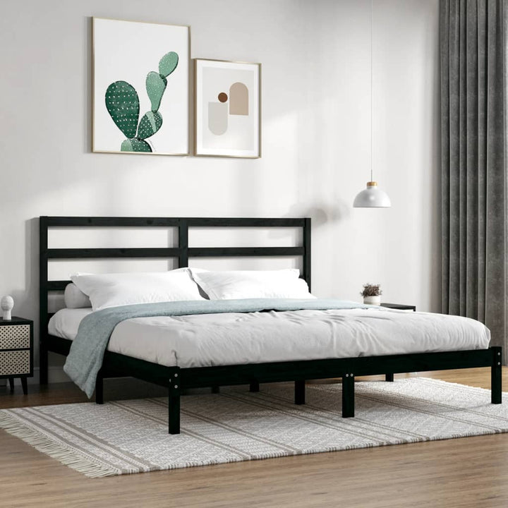 sengeramme 200x200 cm massivt fyrretræ sort