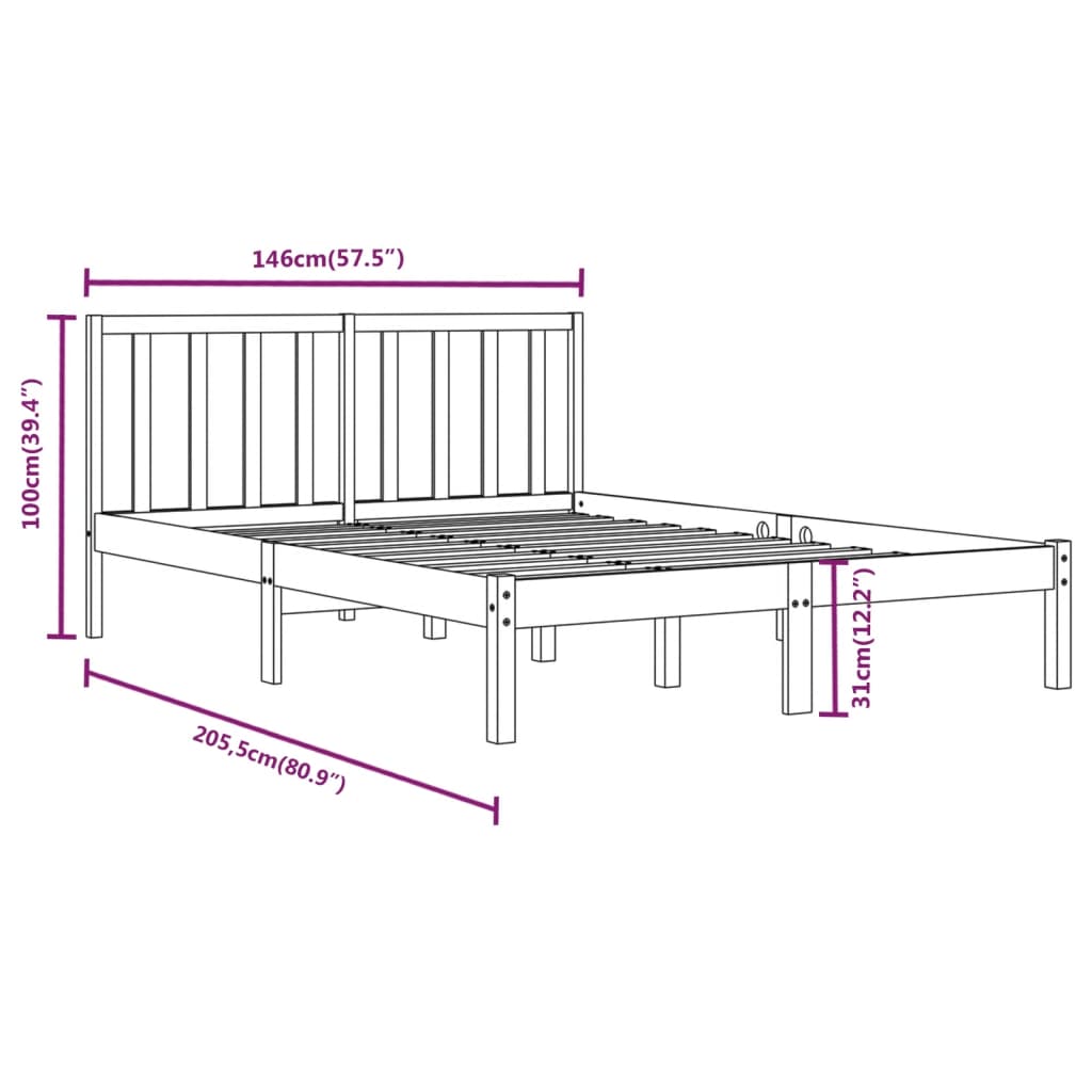 sengeramme 140x190 cm massivt fyrretræ sort