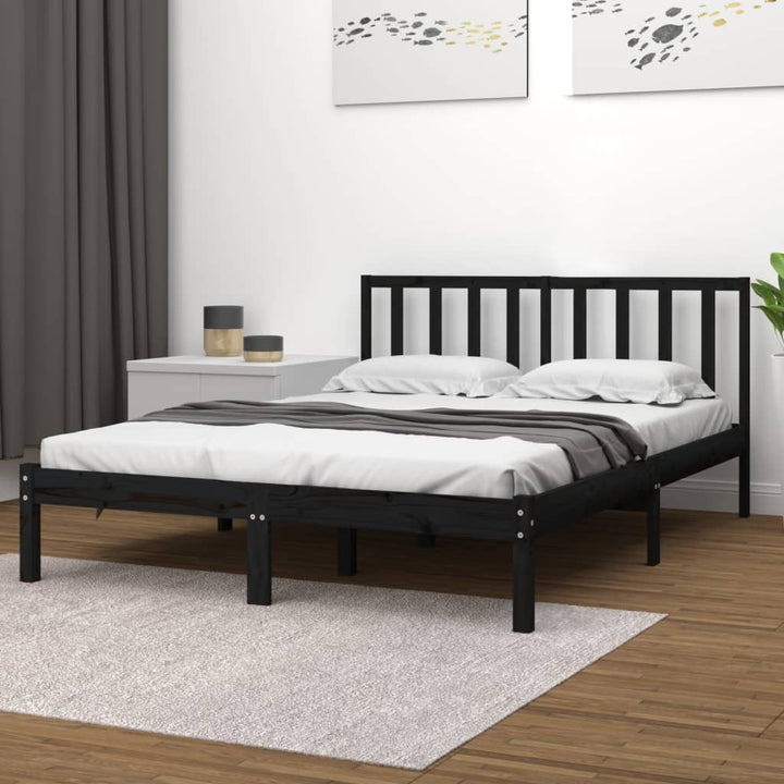 sengeramme 140x190 cm massivt fyrretræ sort