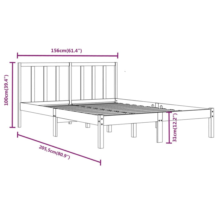 sengeramme 150x200 cm King Size massivt fyrretræ sort