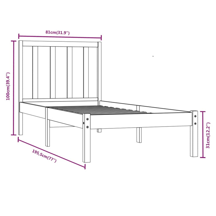 sengeramme 75x190 cm Small Single massivt fyrretræ sort