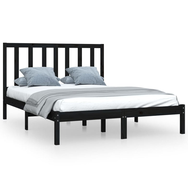 sengeramme 140x190 cm massivt fyrretræ sort
