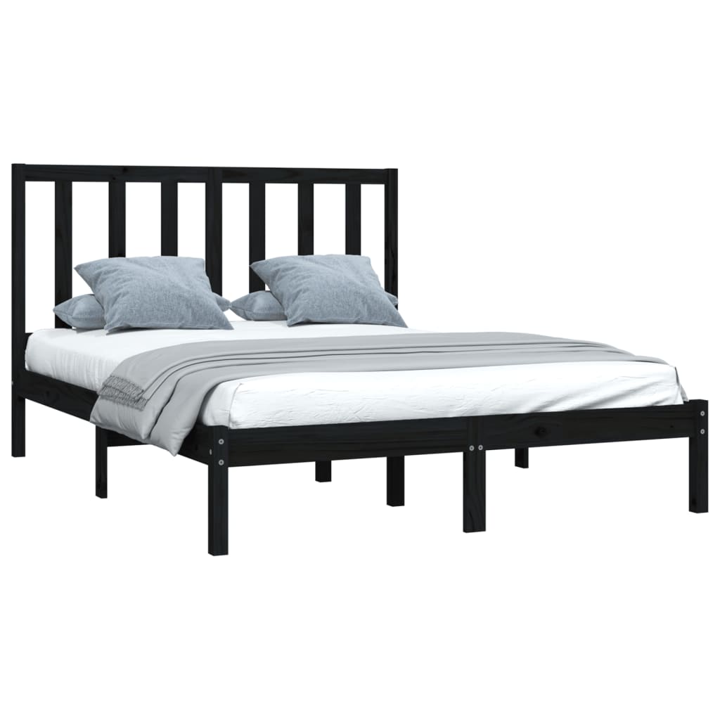 sengeramme 140x190 cm massivt fyrretræ sort