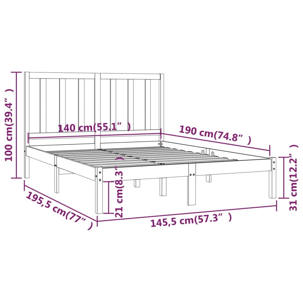 sengeramme 140x190 cm massivt fyrretræ sort