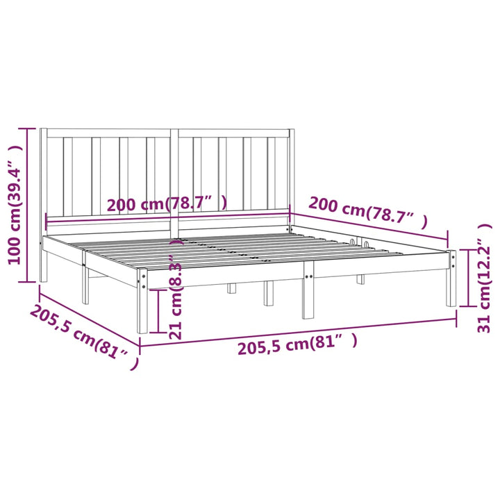 sengeramme 200x200 cm massivt fyrretræ grå