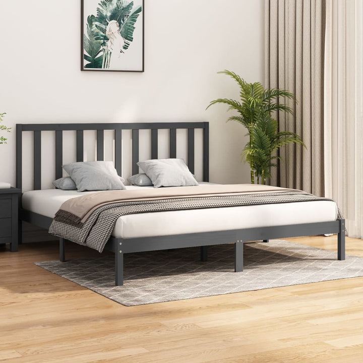 sengeramme 200x200 cm massivt fyrretræ grå