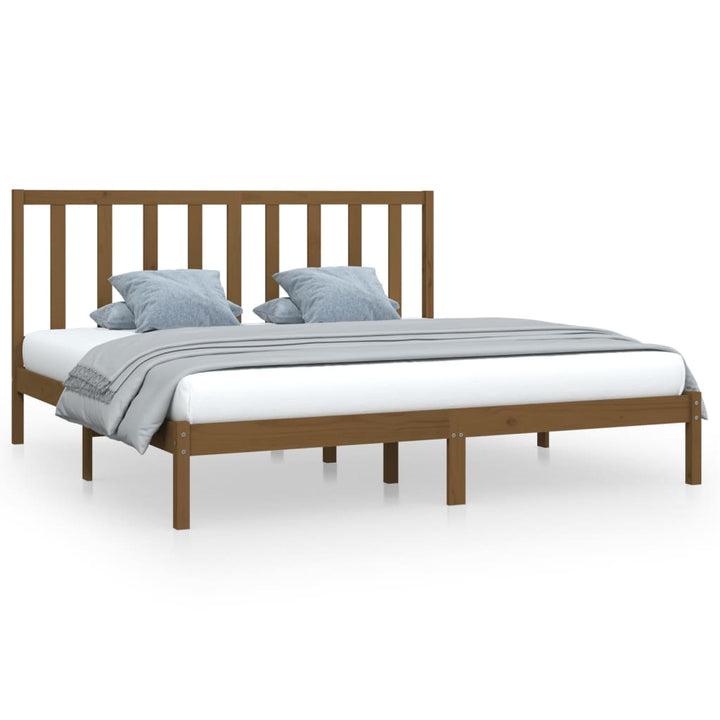 sengeramme 200x200 cm massivt fyrretræ gyldenbrun