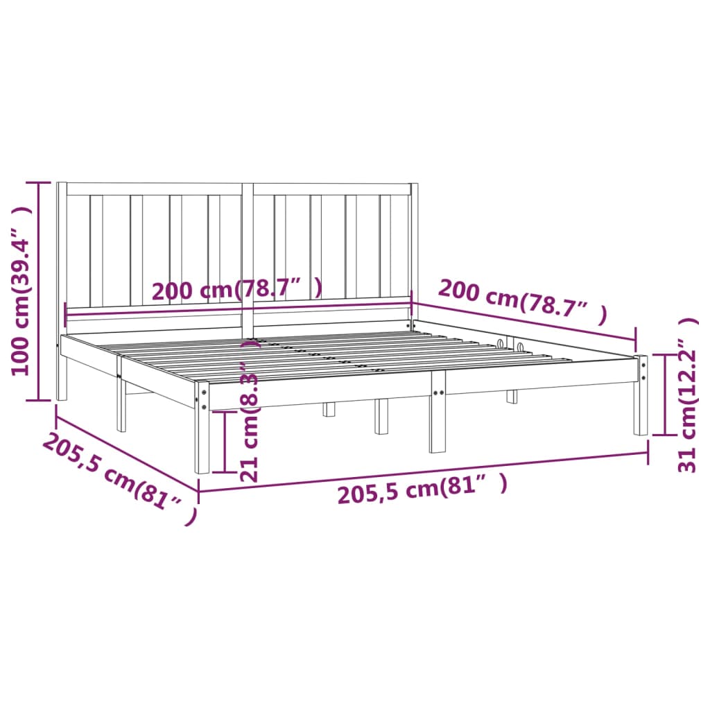 sengeramme 200x200 cm massivt fyrretræ gyldenbrun