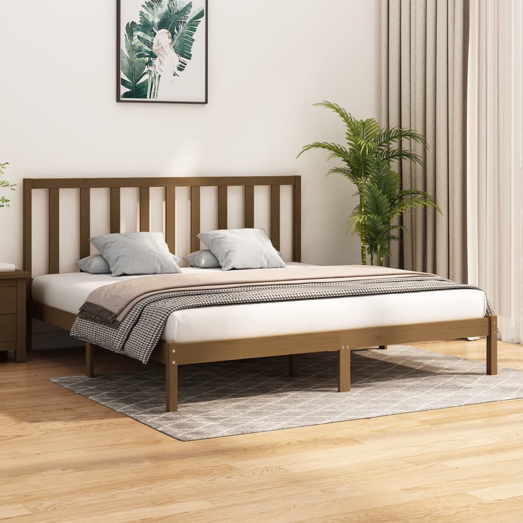 sengeramme 200x200 cm massivt fyrretræ gyldenbrun