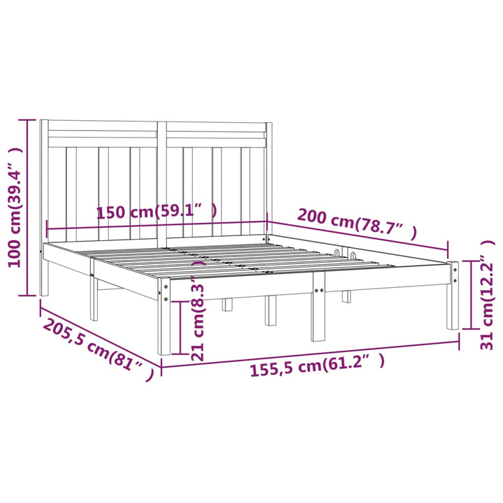 sengeramme 150x200 cm King Size massivt træ sort