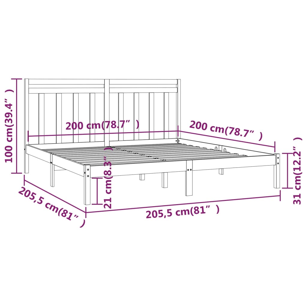 sengeramme 200x200 cm massivt træ grå