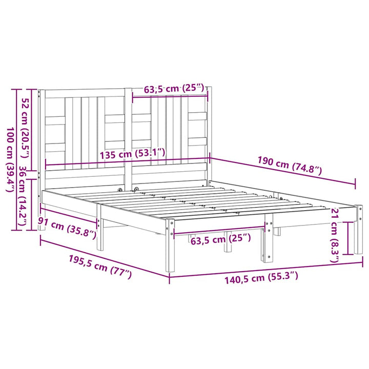 sengeramme 135x190 cm massivt træ