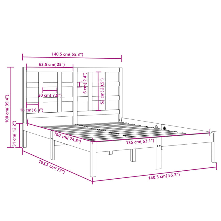 sengeramme 135x190 cm massivt træ