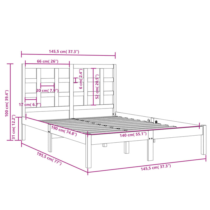 sengeramme 140x190 cm massivt træ sort