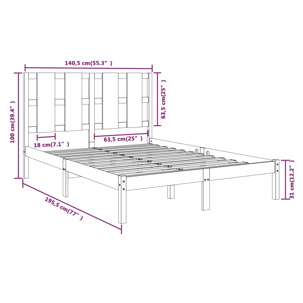 sengeramme 135x190 cm massivt træ