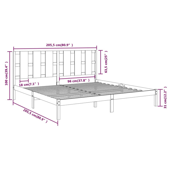 sengeramme 200x200 cm massivt fyrretræ gyldenbrun