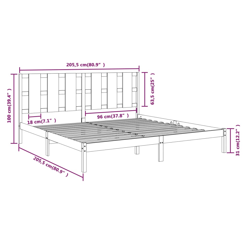 sengeramme 200x200 cm massivt fyrretræ sort