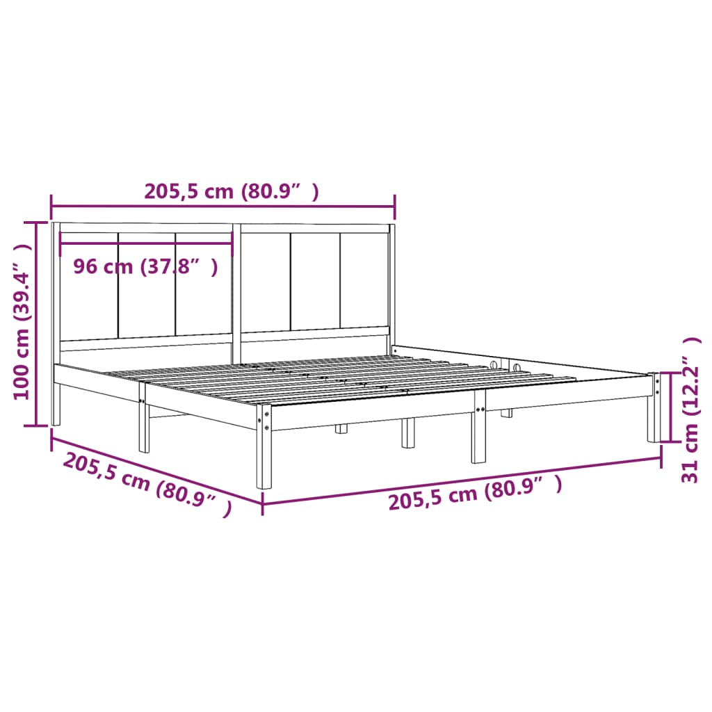 sengeramme 200x200 cm massivt fyrretræ sort