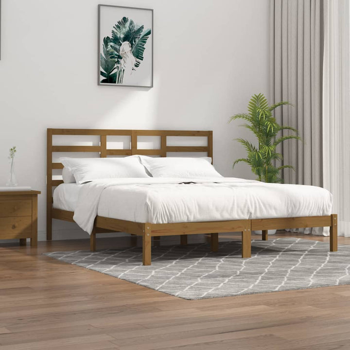 sengeramme 200x200 cm massivt træ gyldenbrun