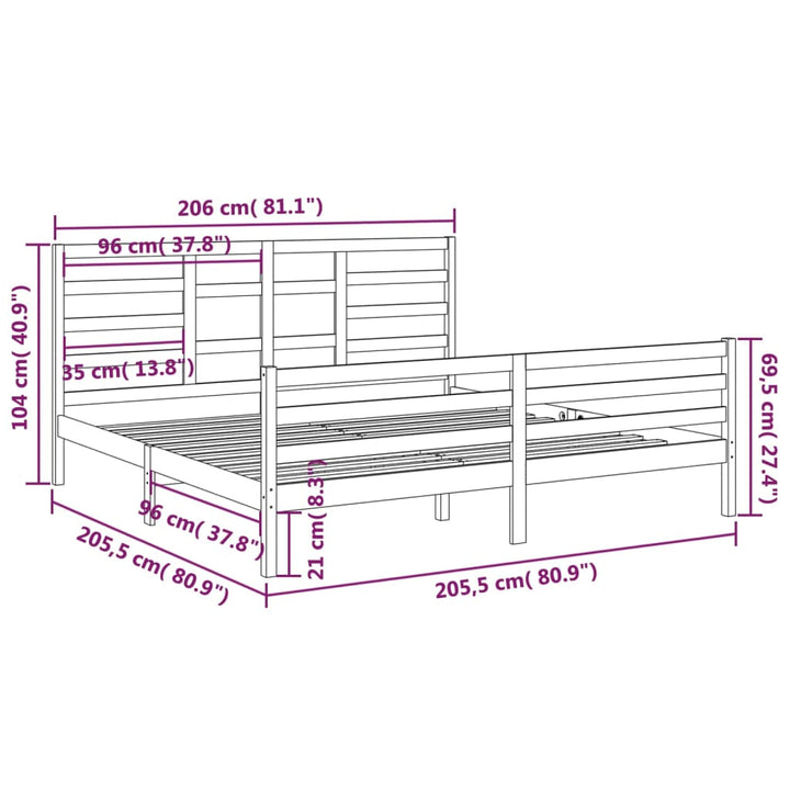 sengeramme 200x200 cm massivt træ grå