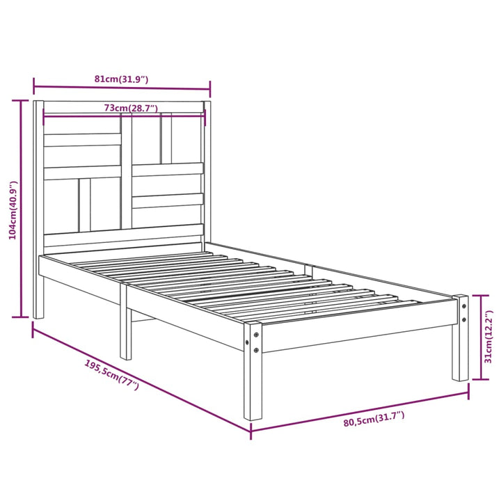 sengeramme 75x190 cm Small Single massivt træ hvid