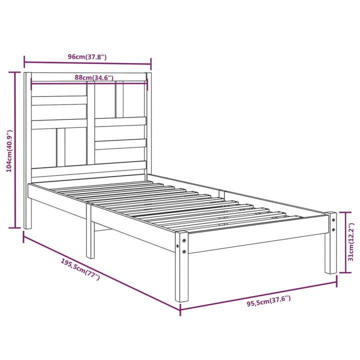 sengeramme 90x190 cm Single massivt træ hvid