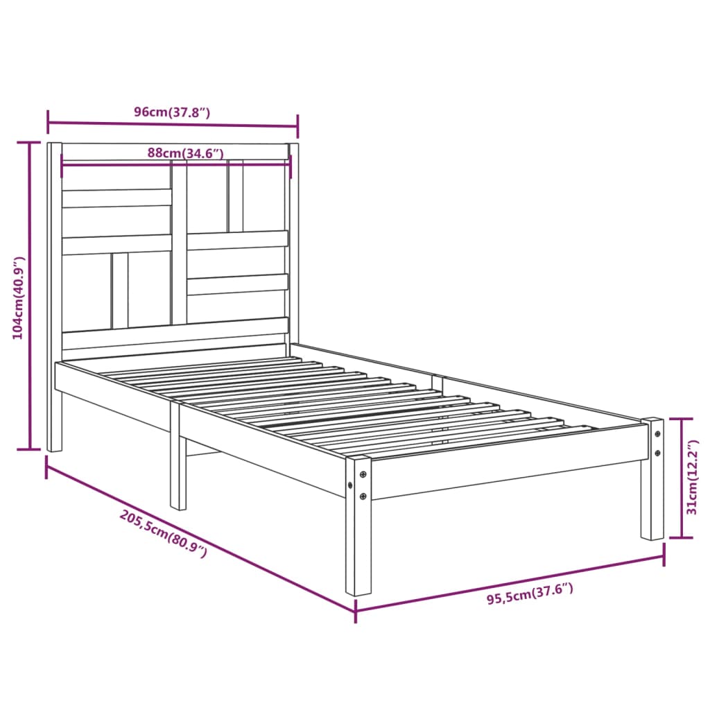 sengeramme 90x200 cm massivt træ hvid