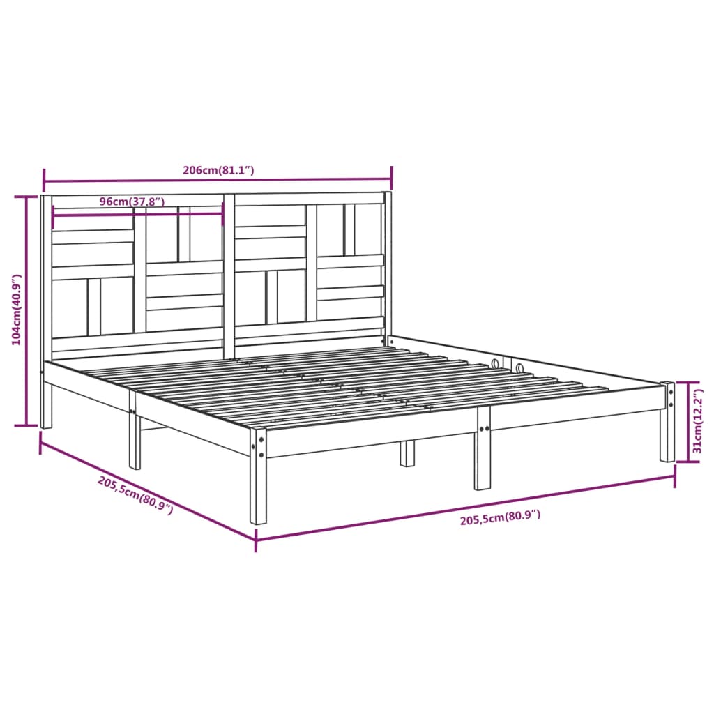 sengeramme uden madras 200x200 cm massivt træ