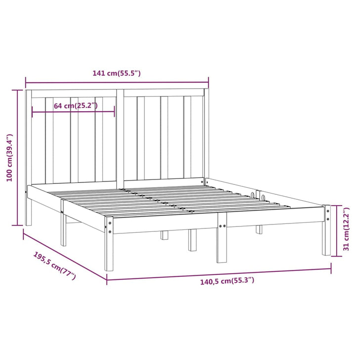 sengeramme uden madras 135x190 cm massivt fyrretræ hvid