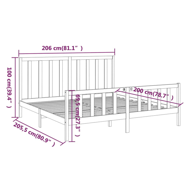 sengeramme 200x200 cm massivt fyrretræ sort