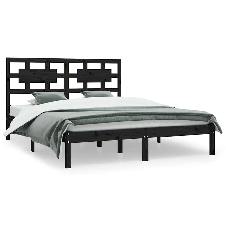 sengeramme 200x200 cm massivt fyrretræ sort