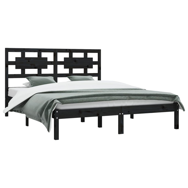 sengeramme 200x200 cm massivt fyrretræ sort