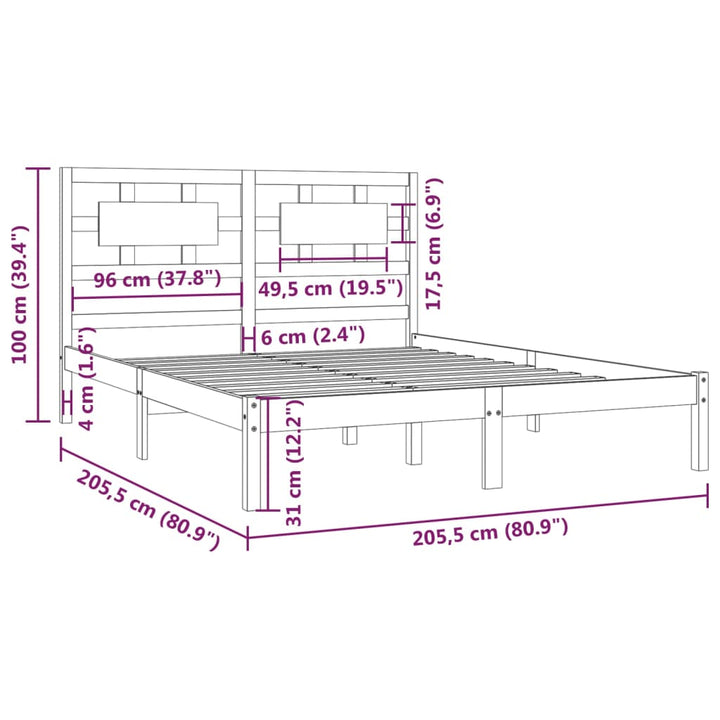 sengeramme 200x200 cm massivt fyrretræ sort