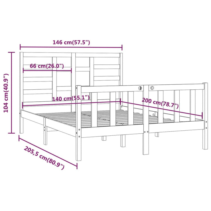 sengeramme uden madras 140x200 cm massivt fyrretræ hvid