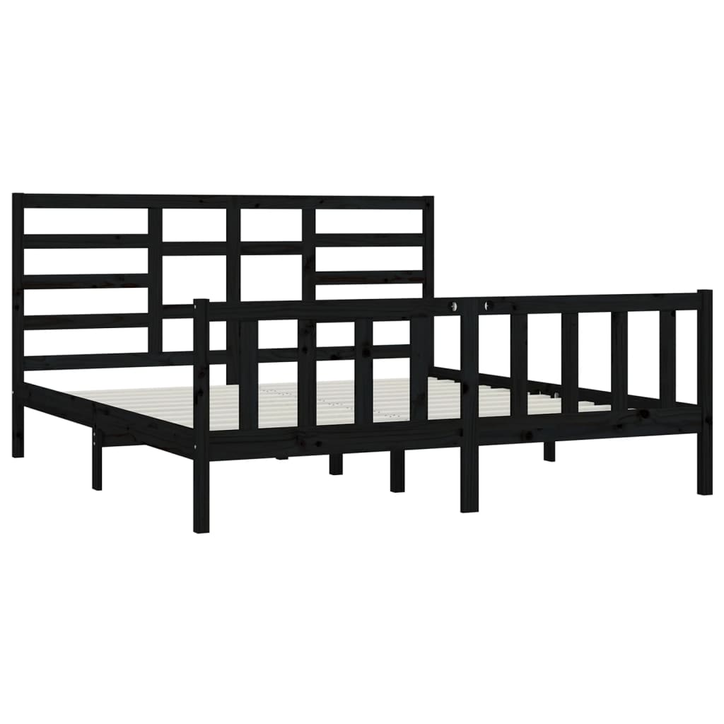 sengeramme 200x200 cm massivt fyrretræ sort