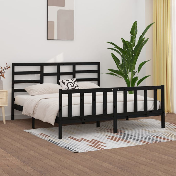 sengeramme 200x200 cm massivt fyrretræ sort