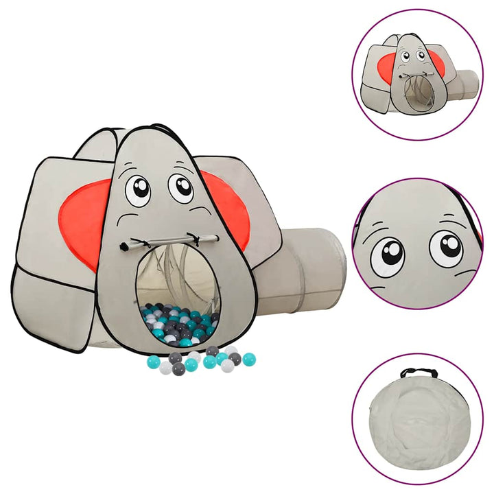 legetelt til børn 174x86x101 cm 250 bolde elefant grå